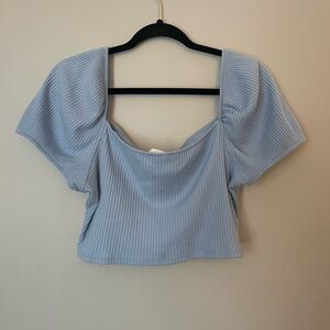 Blue Ribbed Women's Crop Top